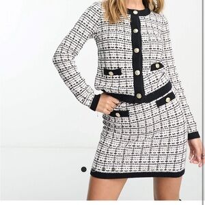 River Island Checkered Co-Ord Boucle Set - Cardigan and Skirt - Women’s Size 14